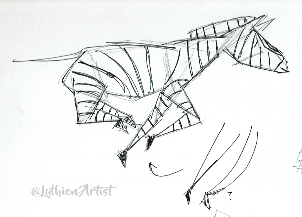 Pencil sketch of a running cartoon zebra.