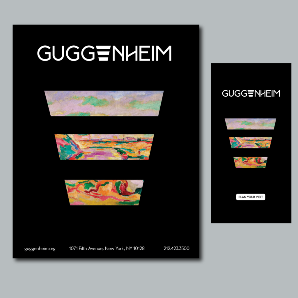 Guggenheim print and digital ads featuring the new logo