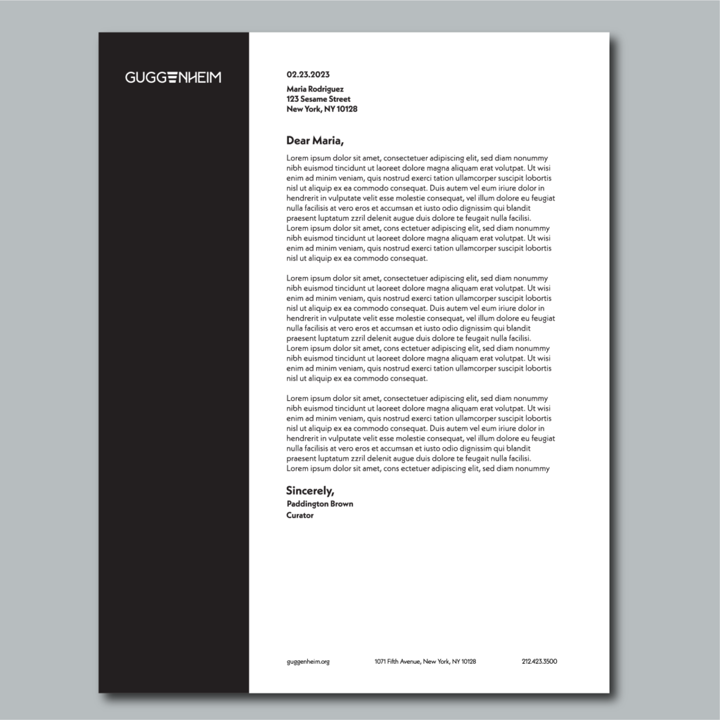 Guggenheim black and white letterhead with new logo