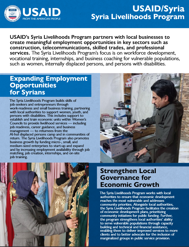 First page of Syria Livelihoods fact sheet.